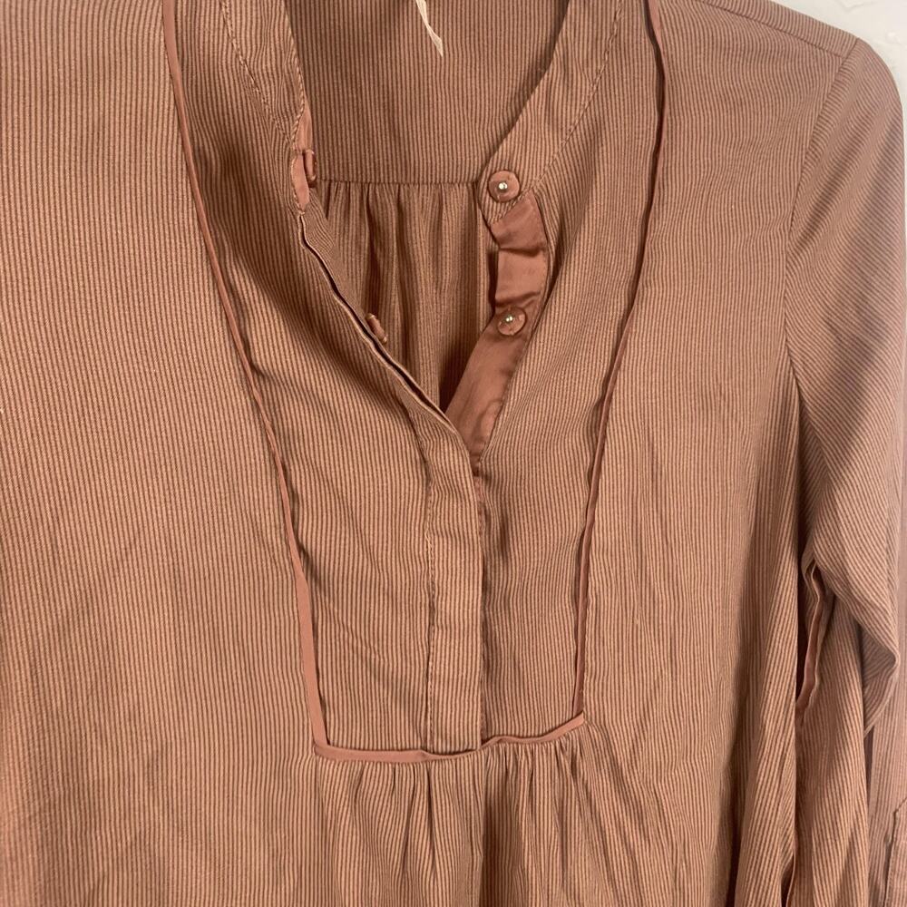 Free People Shirt Womens Medium Brown Henley Tunic Long Sleeve Boho Top - Picture 3 of 9